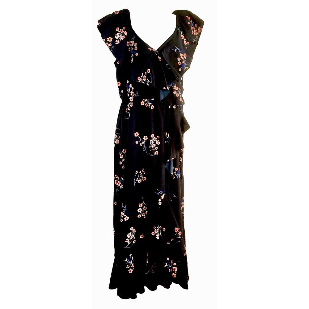 Indulge InStyle Navy Blue Red White Floral Faux-Wrap Asymmetric Dress Size 1X